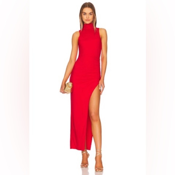 Superdown Janet Turtleneck Side Slit Midi Dress Red Small Sleeveless Bodycon - Picture 1 of 7